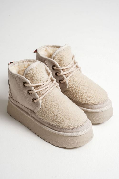 Kadın Bej Kalın Tabanlı Kışlık Kürklü Bot TR04MK03B