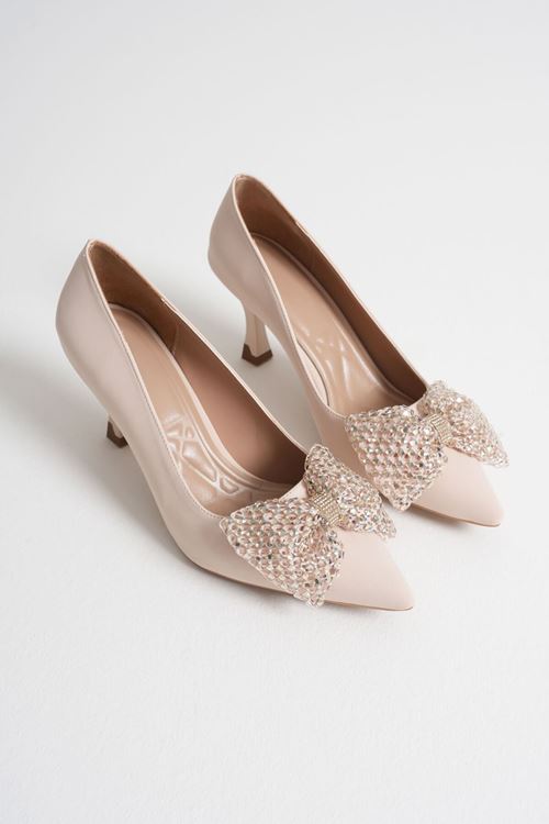 Toptan Bayan Topuklu Bej Ayakkabı TR06MS29C