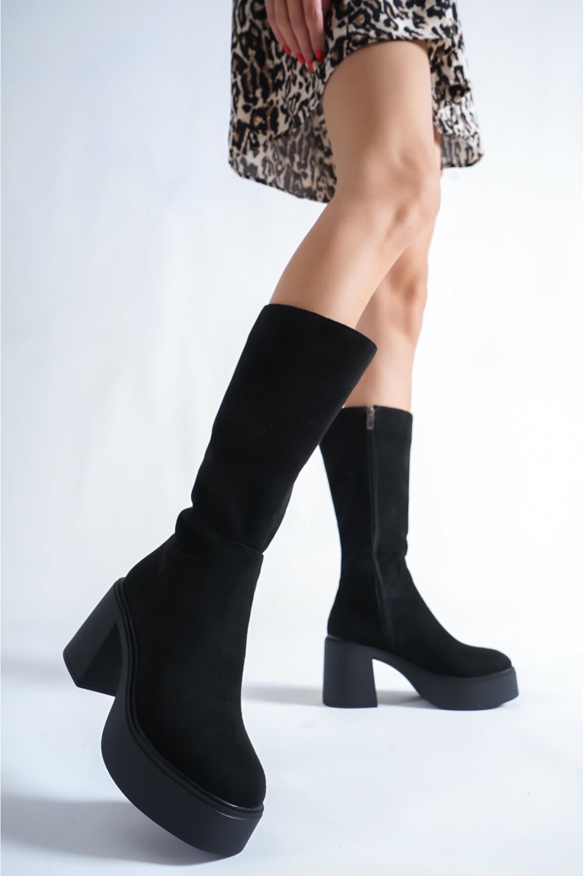 Toptan Kadın Siyah Topuklu Çizme TR060K03A